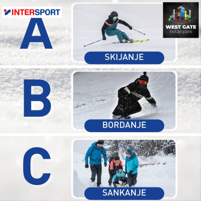 Šta bi prvo izabrali ❄️ A skijanje, B bordanje ili C sankanje? ⛷️ 🛷

Posjetite InterSport u West Gate Retail parku svakog dana do 21:00h.